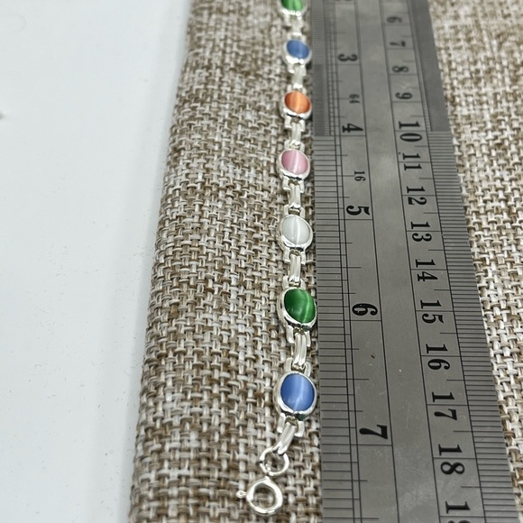 Stunning Vintage Sterling Silver Chainlink Bracelet with Multicolored Cabochons - Picture 15 of 16